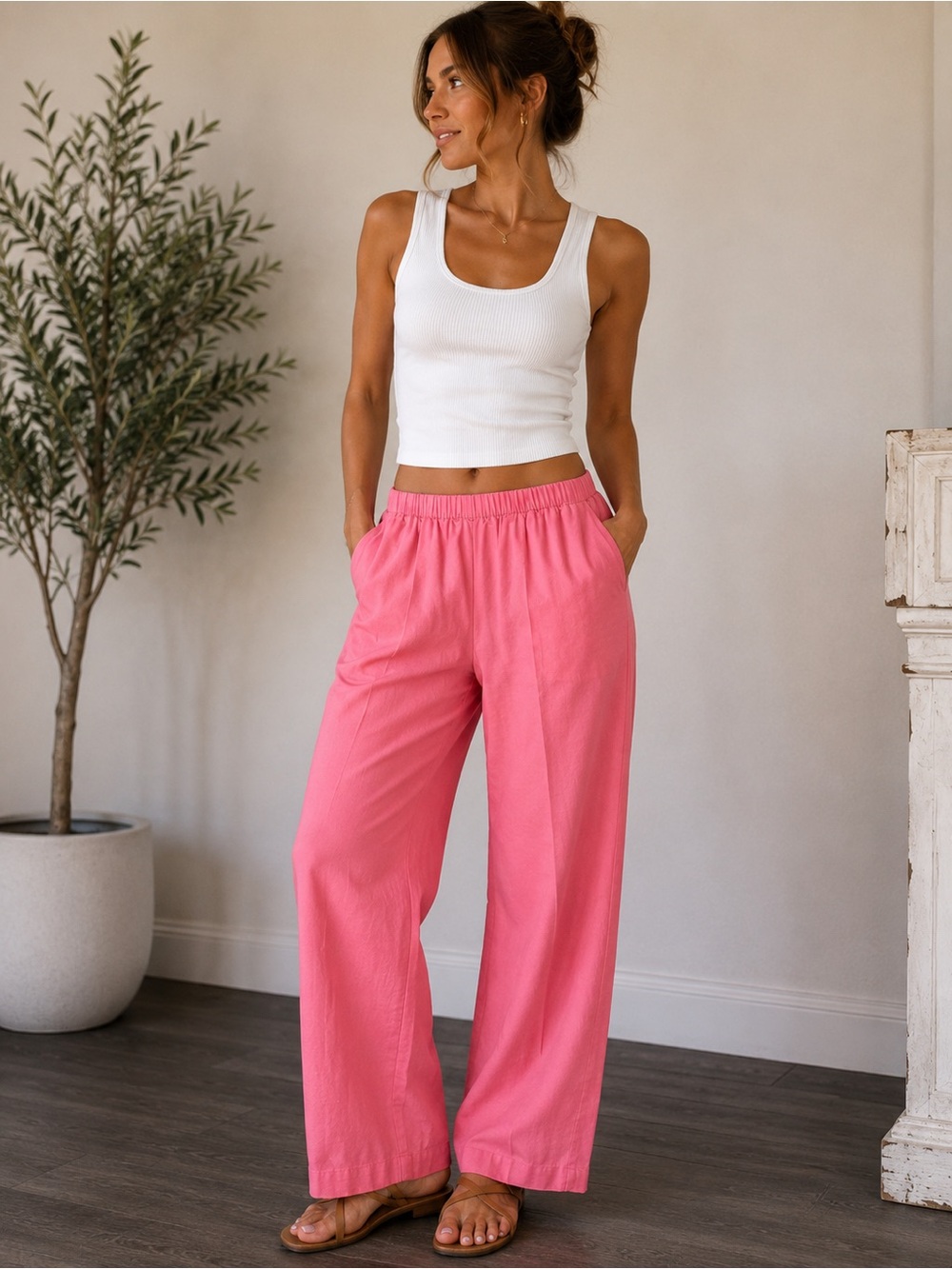 Susan Bristol Vintage Linen Pink Pants